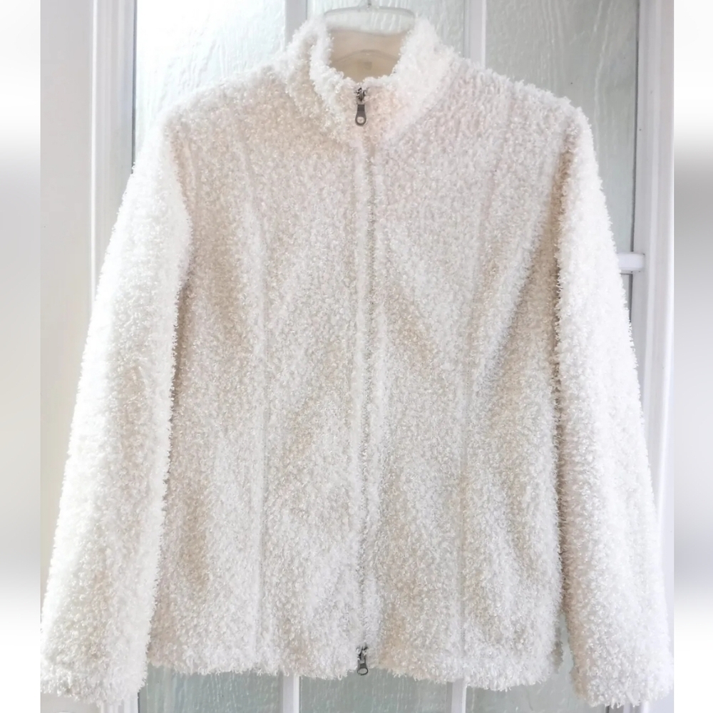 J. Jill Ivory Full Zip Up Long Sleeve Fleece Women's Jacket Size S